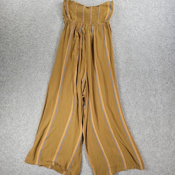 O'Neill Lahaloo Striped Jumpsuit Womens S Gold Strapless Smocked Bandeau Boho - Picture 3 of 12